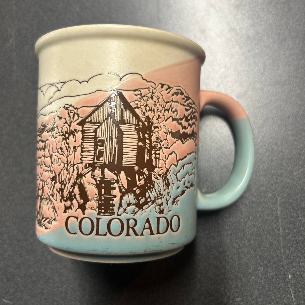 Vintage Colorado Coffee Mug Speckled Embossed Pink Mauve Souvenir